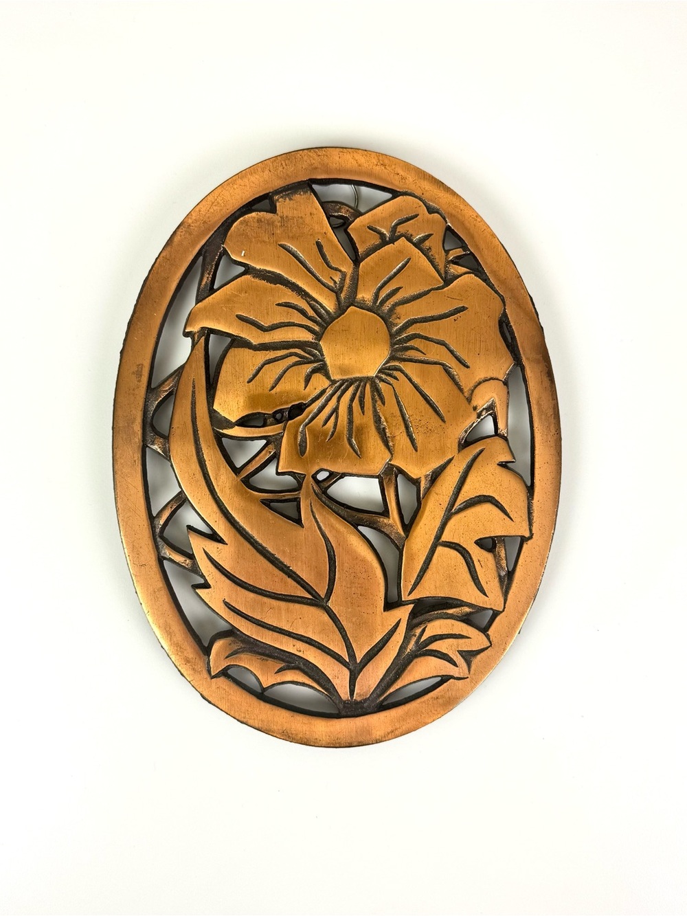 Floral Cast Iron Trivet Wall Hanging / Copper Finish / Vintage Progressive 1982